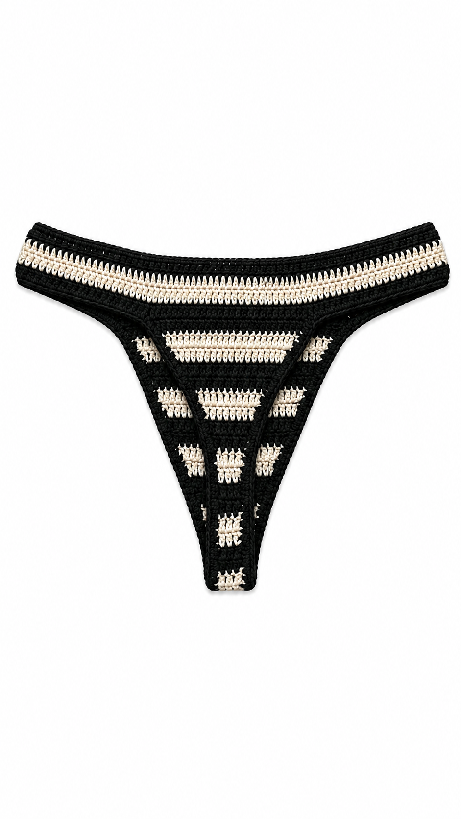 THONG STRIPED BLACK AND BEIGE